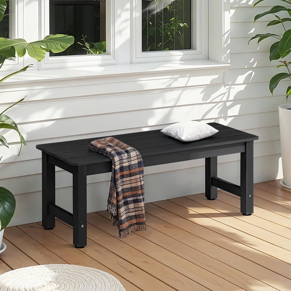 ROGALIS Outdoor Bench, 2-Person Poly Lumber Garden Bench, No Rot/Fade for Backyard and Park, Black