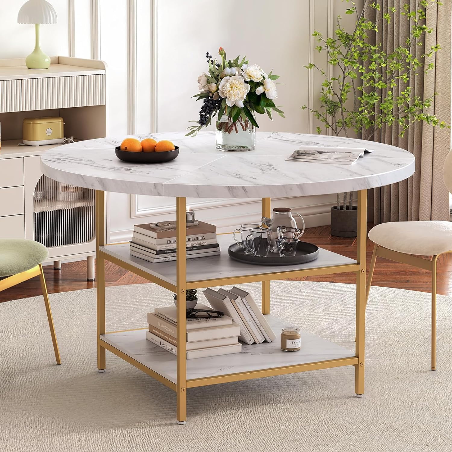 ONBRILL Round Dining Table for 4-6 People, 47.24 Inch Kitchen Table ...