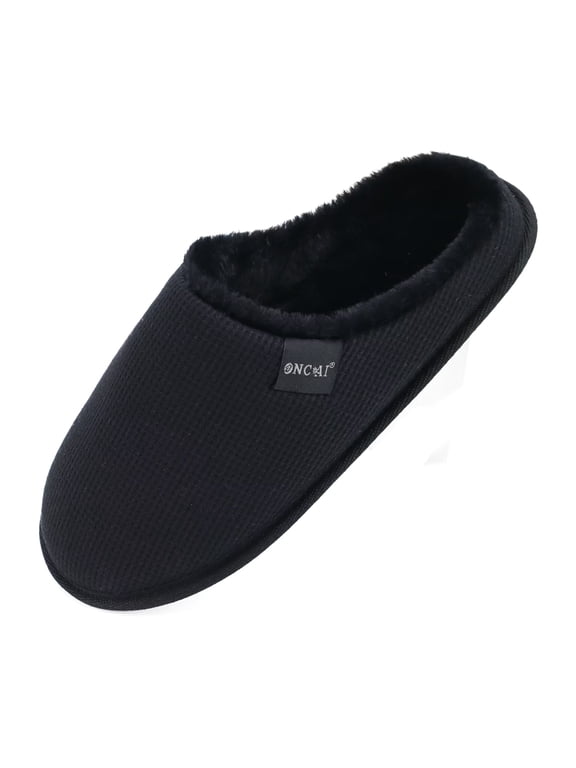 Fuzzy Slippers for Women Cushion Memory Foam Woman Slippers 2026 Faux Fur High-Density Warm Cozy Soft Slide Slipper Comfy House Winter Winter House Shoes Indoor Outdoor Plush Black Size 6 US