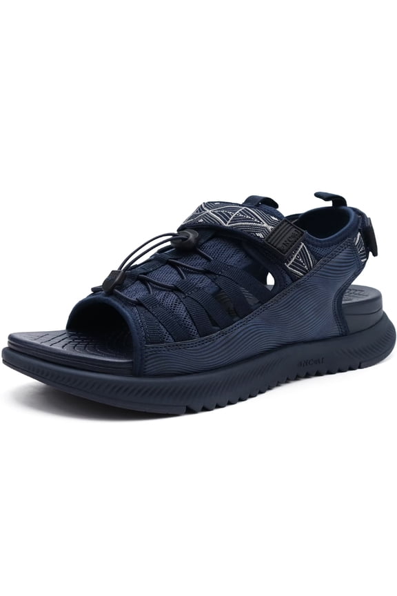 Men Hiking Sandals, Arch Support Walking Sandals with Orthotic Outdoor Footbed for Plantar Fasciitis, Hombre Sandalias Recovery Sport Slides Dark Blue Size 10