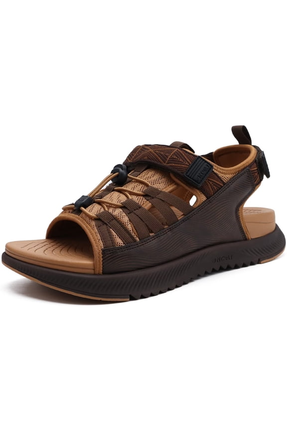 Men Hiking Sandals, Arch Support Walking Sandals with Orthotic Outdoor Footbed for Plantar Fasciitis, Hombre Sandalias Recovery Sport Slides Khaki/Brown Size 11.5