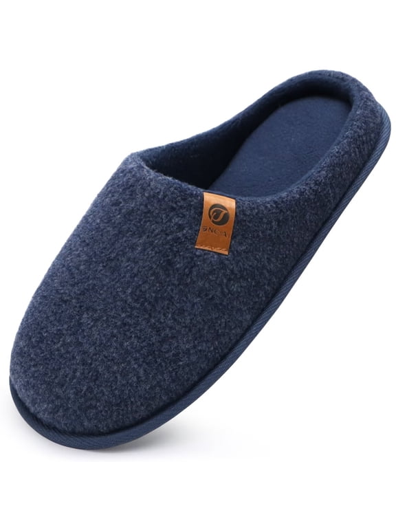 ONCAI Men's House Slippers Memory Foam Cotton-blend Slip-On Pantuflas Hombres Warm Cozy Scuff Home Bedroom Shoes Indoor/Outdoor Washable Rubber Soles Felt Dark Blue Size 13