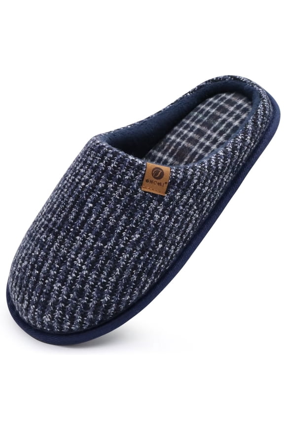 Men's House Slippers Memory Foam Cotton-blend Slip-On Pantuflas Hombres Warm Cozy Scuff Home Bedroom Shoes Indoor/Outdoor Washable Rubber Soles Blue Size 8.5