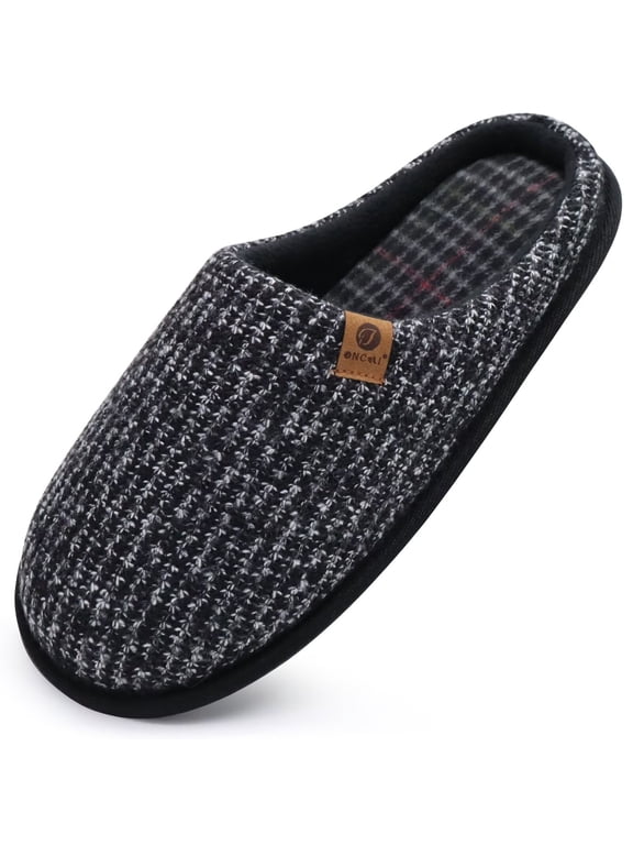 Men's House Slippers Memory Foam Cotton-blend Slip-On Pantuflas Hombres Warm Cozy Scuff Home Bedroom Shoes Indoor/Outdoor Washable Rubber Soles Black Size 8
