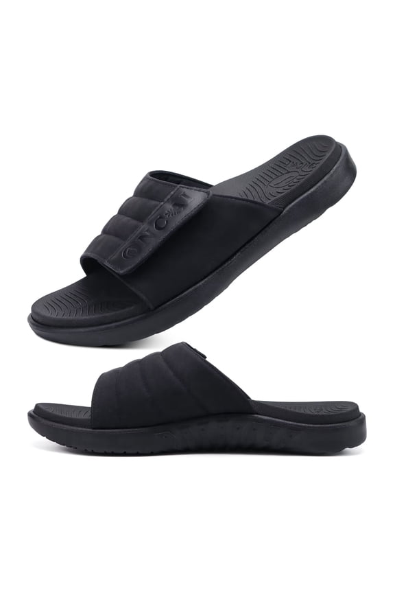 Mens Sandals Adjustable Straps Orthotic Plantar Fasciitis Open Toe Athletic Sport Slides with Soft Comfy Arch Support Footbed Black Size 10.5