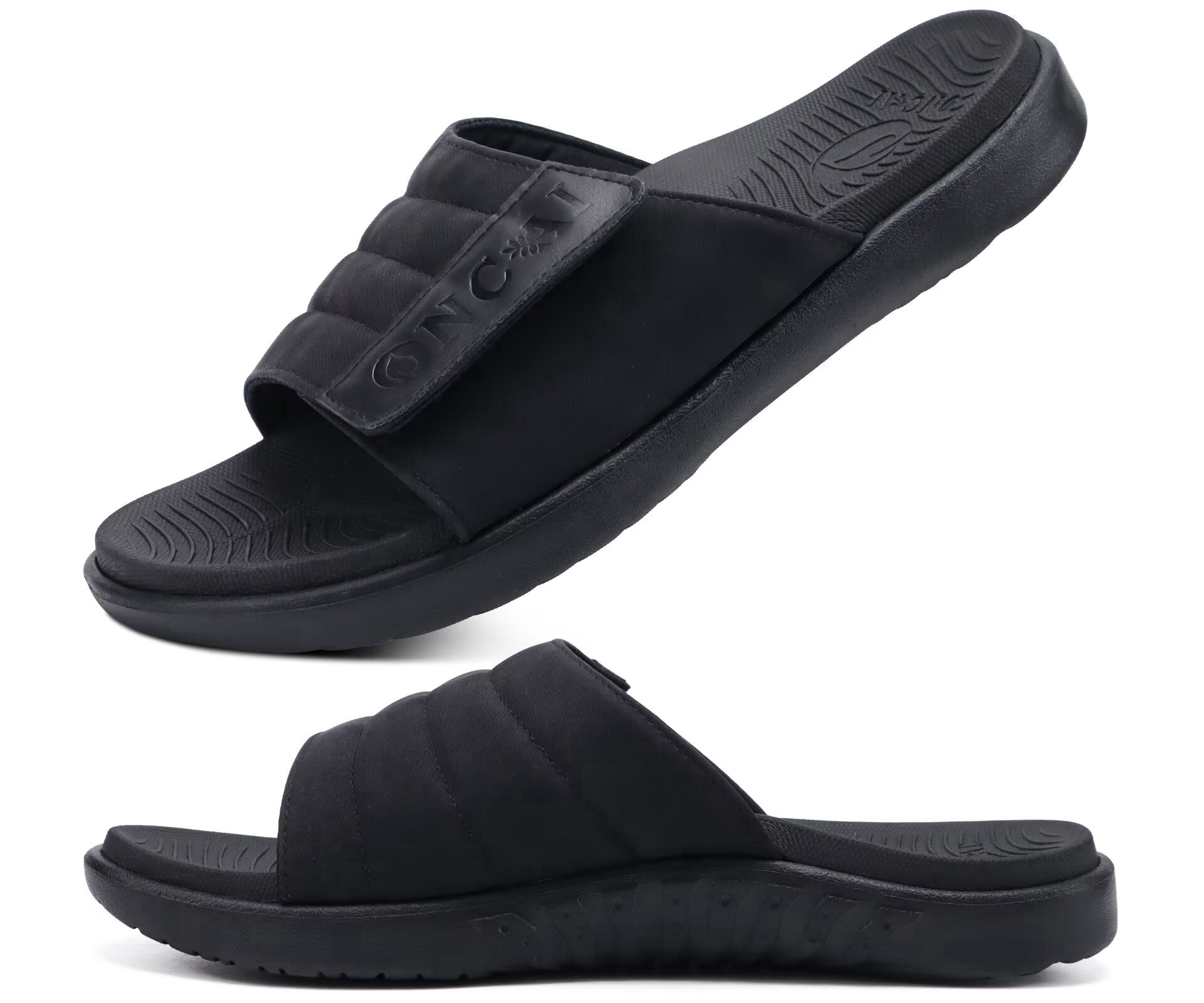 Mens Sandals Adjustable Straps Orthotic Plantar Fasciitis Open Toe Athletic Sport Slides with Soft Comfy Arch Support Footbed Black Size 9