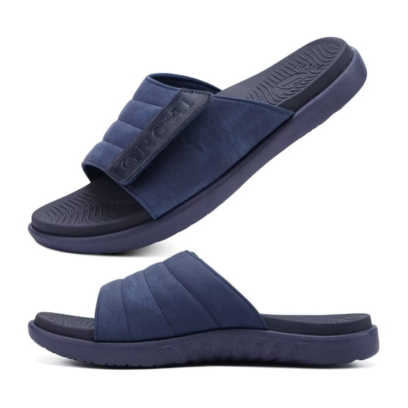 ONCAI Mens Sandals Adjustable Straps Orthotic Plantar Fasciitis Open Toe Athletic Sport Slides with Soft Comfy Arch Support Footbed Blue Size 11