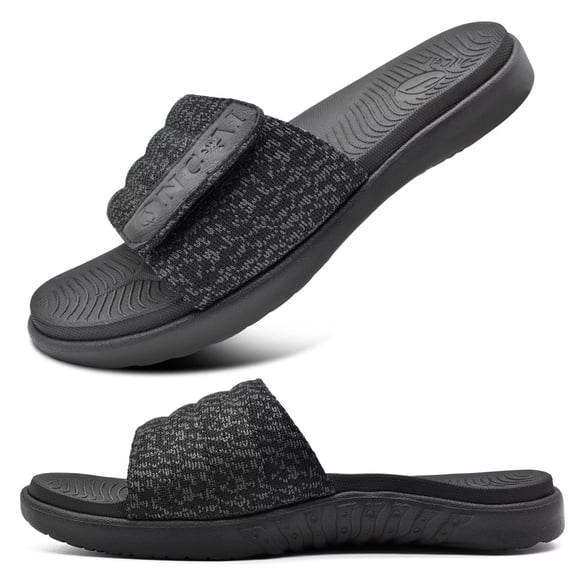 ONCAI Mens Slides Sandals Open Toe Athletic Adjustable Straps Orthotic Plantar Fasciitis Sport Sandals with Soft Cushion Arch Support Footbed Black Size 11