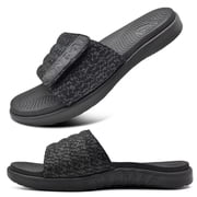 ONCAI Mens Slides Sandals Open Toe Athletic Adjustable Straps Orthotic Plantar Fasciitis Sport Sandals with Soft Cushion Arch Support Footbed Black Size 12