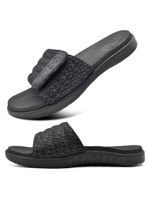 Mens Slides Sandals Open Toe Athletic Adjustable Straps Orthotic Plantar Fasciitis Sport Sandals with Soft Cushion Arch Support Footbed Black Size 7.5
