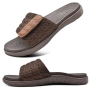 ONCAI Mens Slides Sandals Open Toe Athletic Adjustable Straps Orthotic Plantar Fasciitis Sport Sandals with Soft Cushion Arch Support Footbed Brown Size 14