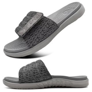 ONCAI Mens Slides Sandals Open Toe Athletic Adjustable Straps Orthotic Plantar Fasciitis Sport Sandals with Soft Cushion Arch Support Footbed Grey Size 12