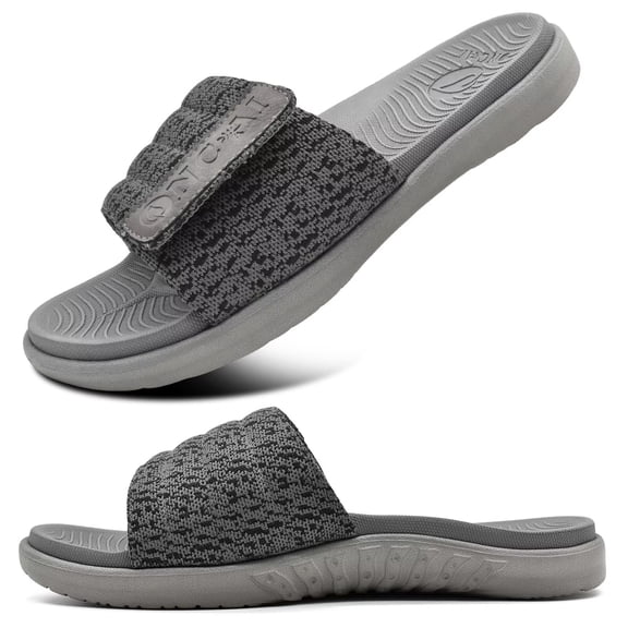 ONCAI Mens Slides Sandals Open Toe Athletic Adjustable Straps Orthotic Plantar Fasciitis Sport Sandals with Soft Cushion Arch Support Footbed Grey Size 12