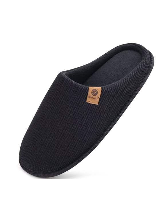 Mens Slippers with Cushion Memory Foam Cotton-Blend High-Density Warm House Slippers for man 2026 Slip-on Indoor Outdoor Comfortable Best House Shoes Rubber Sole Black Size 12 US