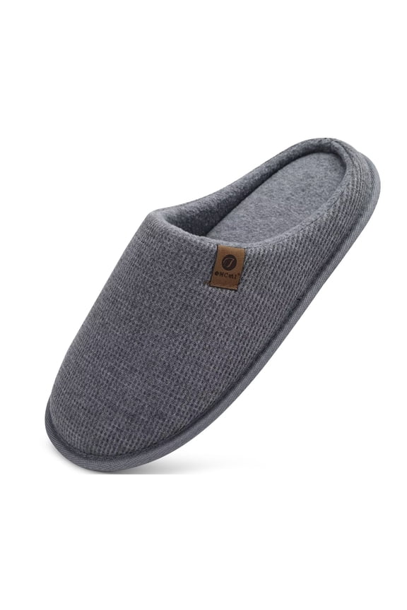Mens Slippers with Cushion Memory Foam Cotton-Blend High-Density Warm House Slippers for man 2026 Slip-on Indoor Outdoor Comfortable Best House Shoes Rubber Sole Grey Size 8 US