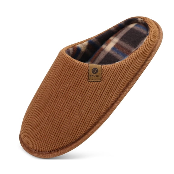 ONCAI Mens Slippers with Cushion Memory Foam Cotton-Blend High-Density Warm House Slippers for man 2026 Slip-on Indoor Outdoor Comfortable Best House Shoes Rubber Sole Khaki Size 11 US