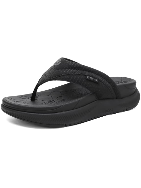 Orthopedic Flip Flops Women with Arch Support Ladies Orthotic Recovery Sandals Comfortable Plantar Fasciitis Slip On Walking Sandal for Womans Indoor Casual Summer Black Size 12