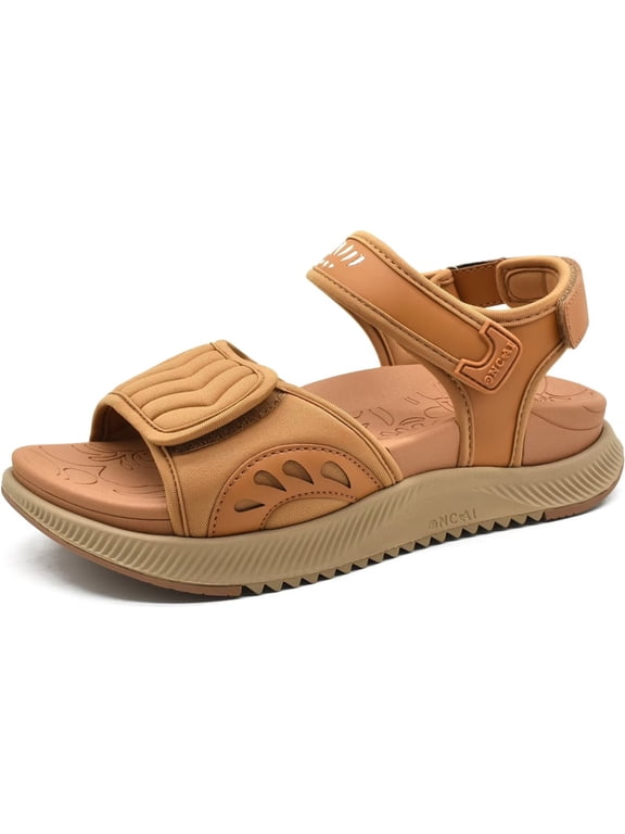 Walking Sandals Women,Arch Support Hiking Sandals with Orthotic Outdoor Footbed for Plantar Fasciitis,Water Athletic Platform Sandalias Mujer with 3 Adjustable Strap Khaki/Beige Size 9
