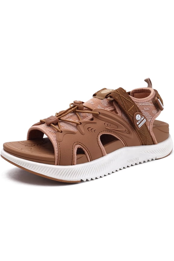 Walking Sandals for Women, Sport Athletic Hiking Sandals With Arch Support Orthotic Outdoor Footbed for Plantar Fasciitis, Water Sandalias Mujer with Adjustable Strap Khaki/White Size 8