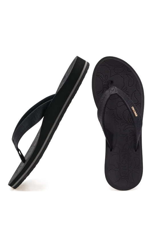 Women's Flip Flops Comfortable Summer Beach Thong Sandals for Women 2025 with Cushion Walking Arch Support Yoga Mat Indoor Outdoor Soles Black Size 9