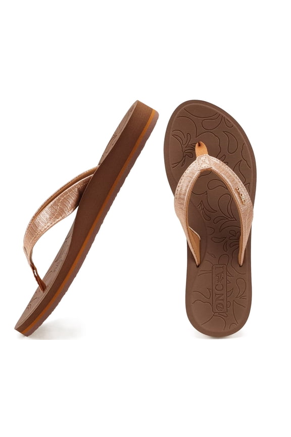 Women's Flip Flops Comfortable Summer Beach Thong Sandals for Women 2025 with Cushion Walking Arch Support Yoga Mat Indoor Outdoor Soles Brown Size 7