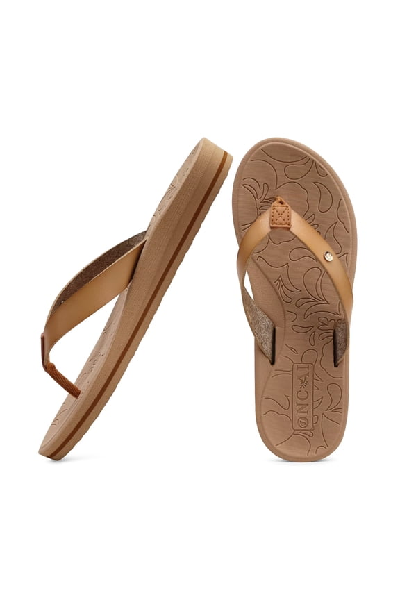 Womens Flip Flops for Women Arch Support Yoga Mat Summer Beach Leather Woman Dressy Thong Sandal for Women 2026 with Plantar Fasciitis Walking Ladies Thong Cushion Sandal Outdoor Beige Size 5
