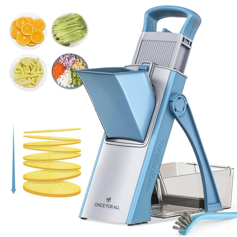 ONCE FOR ALL Christmas Day Safe Mandoline Food Slicer for Kitchen,  Multifunctional Vegetable Chopper, Mandoline Potato Slicer with 35+ Presets  & Stainless Steel , French Fry Cutter (Sky Blue) 