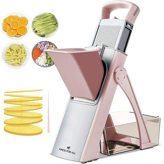 Mandoline Slicer, Adjustable Stainless Steel Vegetable Food Slicer Dicer Kitchen Chopper (Pink)
