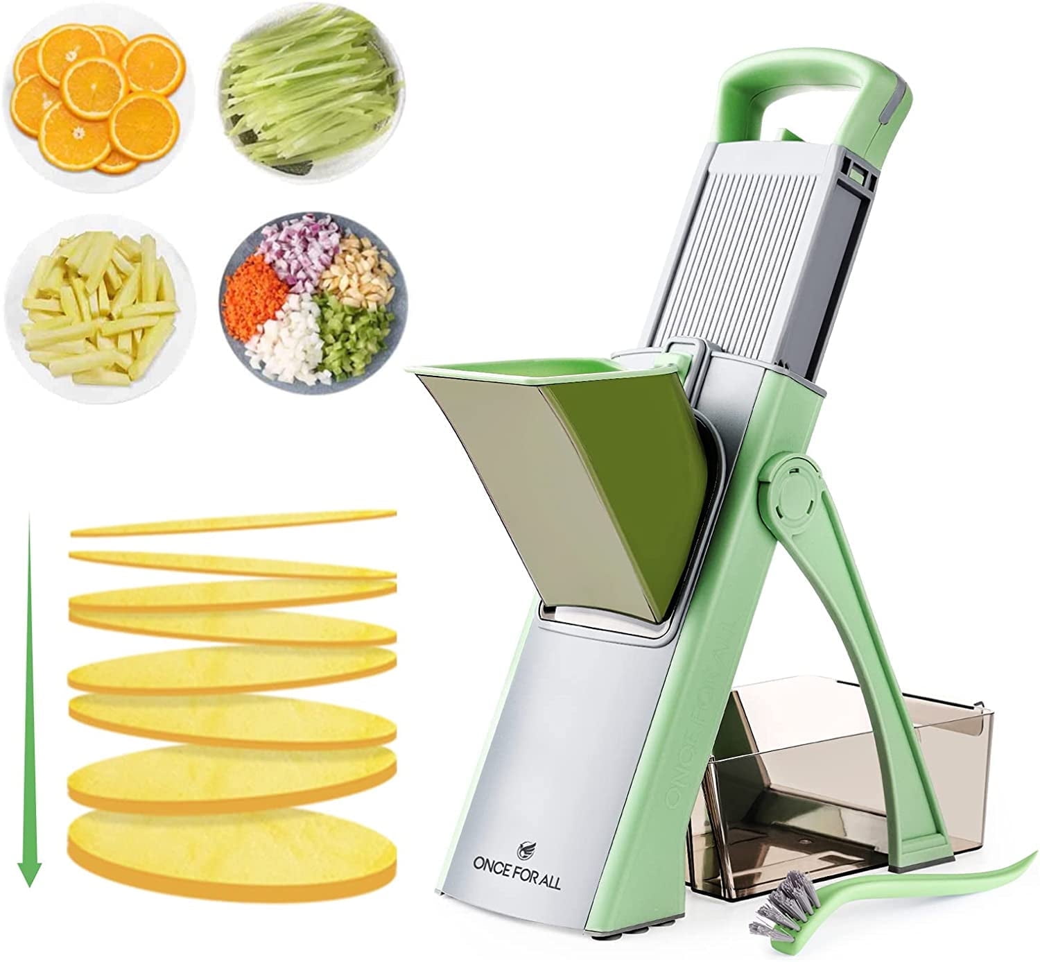 ONCE FOR ALL Safe Mandoline Slicer, Adjustable Vegetable Slicer Shredder Dicer Cutter, Food Chopper Grater, Kitchen Potato Tomato Slicer, Green - Walmart.com