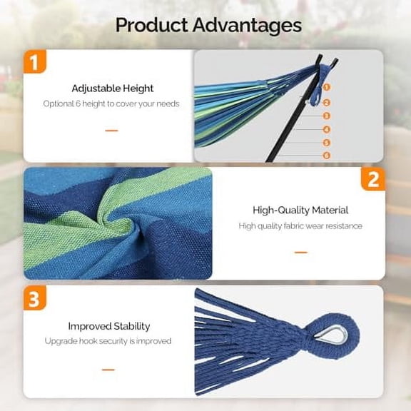 ONCLOUD 550 LBS Capacity Double Hammock with Stand Included with Portable Carrying Bag, Heavy Duty 2-Person Hammock for Outdoors & Indoors - Desert Stripe, Series TDCTZ1 - Blue Gre