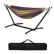 ONCLOUD 550 LBS Capacity Double Hammock with Stand Included with Portable Carrying Bag, 2-Person Hammock for Outdoors & Indoors - Rainbow Stripe