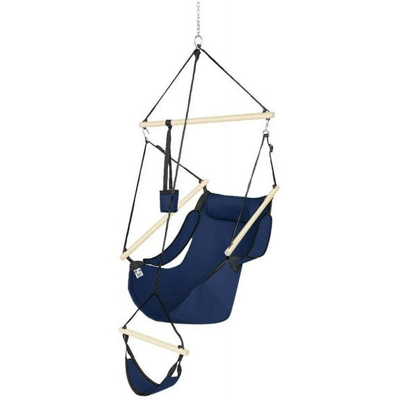 ONCLOUD Upgraded Unique Hammock Hanging Sky Chair, Air Deluxe Swing Seat with Rope Through The Bars Safer Relax with Fuller Pillow and Drink Holder Beech Wood Indoor/Outdoor Patio Yard 250LBS