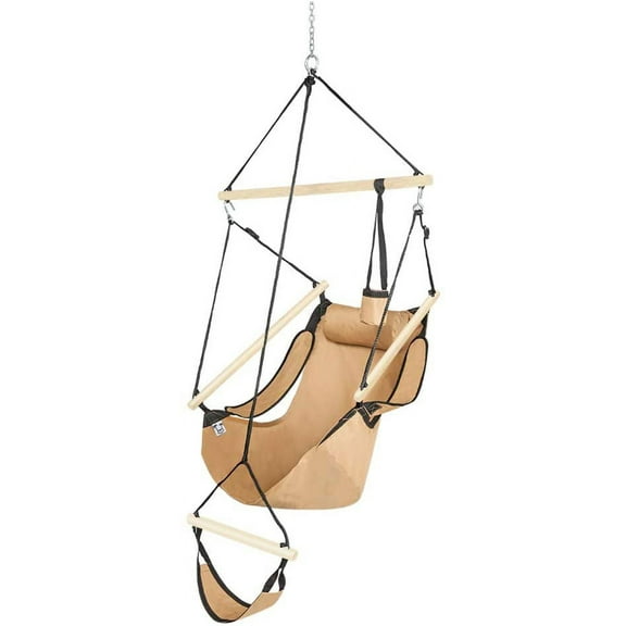 ONCLOUD Upgraded Unique Hammock Hanging Sky Chair, Air Deluxe Swing Seat with Rope Through The Bars Safer Relax with Fuller Pillow and Drink Holder Solid Wood Indoor/Outdoor Patio Yard 250LBS