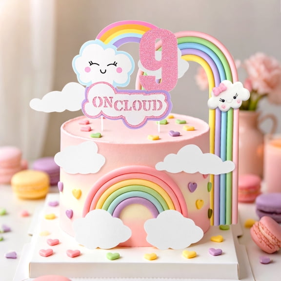 ONCLOUD9 9th Birthday Cake Decoration Set - Cloud Rainbow Themed Party Decorations for Festive Celebrations