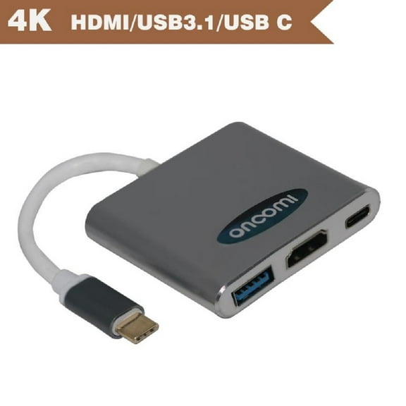 ONCOMI USB Type-C to HDMI Adapter USB 3.1 Gen 1 Thumderbolt 3 to HDMI 4K Video Converter with USB 3.0 hub Port and Quick Charging Port