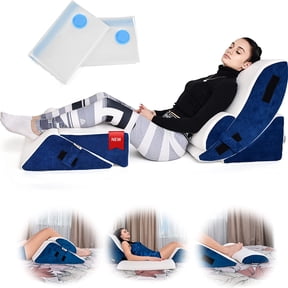 ONDEKT 5-piece Memory Foam Wedge Orthopedic Pillow Set for Pregnancy or After Surgery Support, Navy