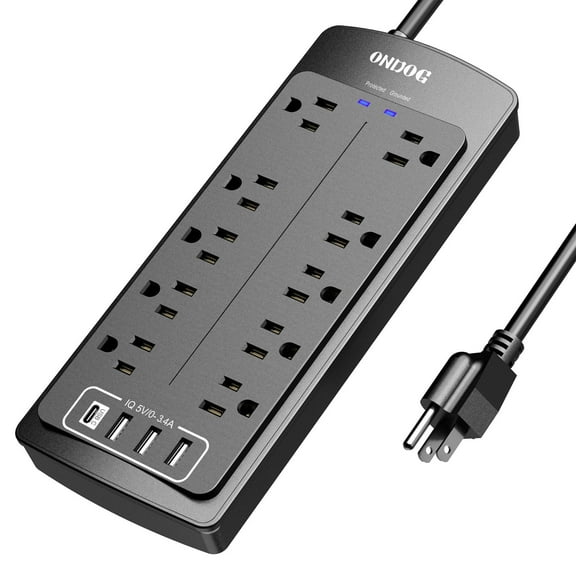 ONDOG 10 Outlet Surge Protector with 4 USB Ports, Black