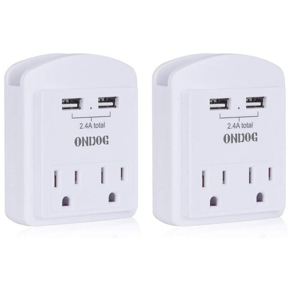 ONDOG 2-Pack Wall Charger, Small Surge Protector with 2 USB Ports, Top Phone Holder for Smart Phones, White