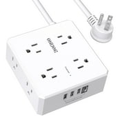 ONDOG 6 ft Extension Cord Power Strip with 4 USB Ports Widely Surge Protector Outlets , White