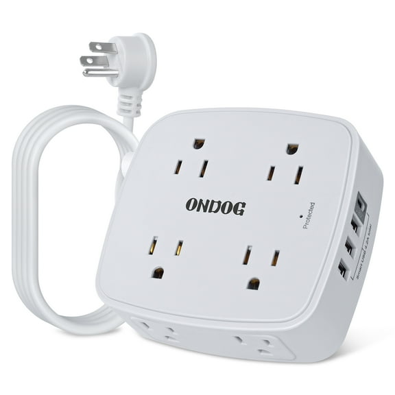 ONDOG 6ft Extension Cord Surge Protector - 8 Outlets and 4 USB (3U1C) Power Strip, ETL Listed