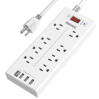 Ondog 6 Feet Surge Protector Power Strip with 8-Outlet 4 USB Port (White)