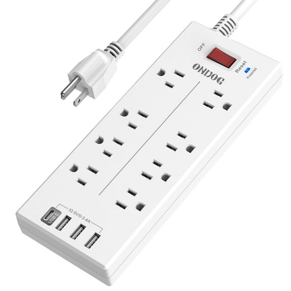 ONDOG Power Strip Surge Protector with 8-Outlet 4 USB Port ,6FT extension cord