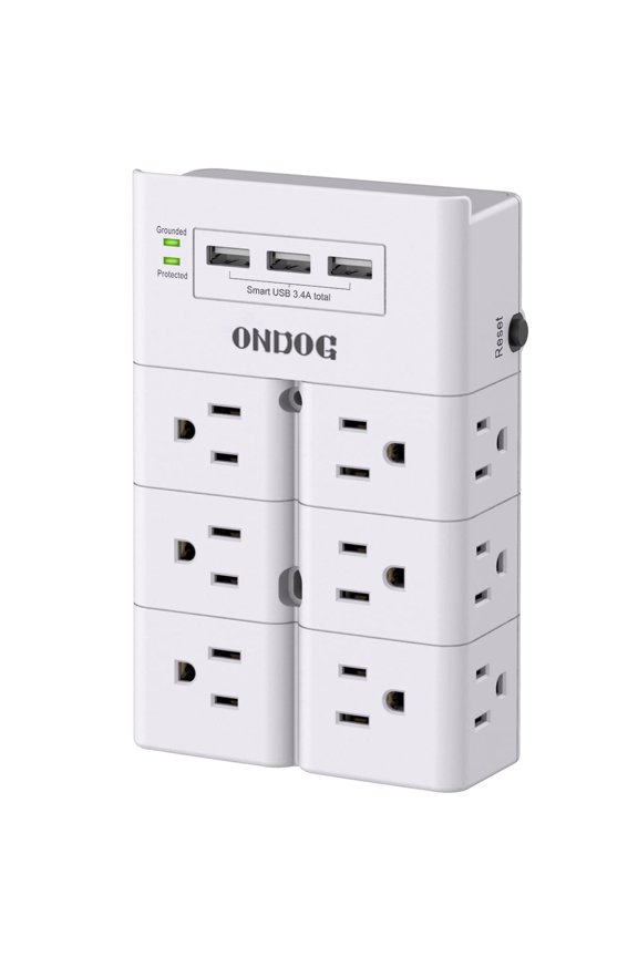 Multi Plug Outlet - 12-Outlet Extender Surge Protector, 3 USB Ports Wall Mount for Home, Office, White