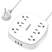 ONDOG 6ft Flat Plug Extension Cord- Power Strip Surge Protector with 6 Outlet Extender and 3 USB Ports, ETL Listed