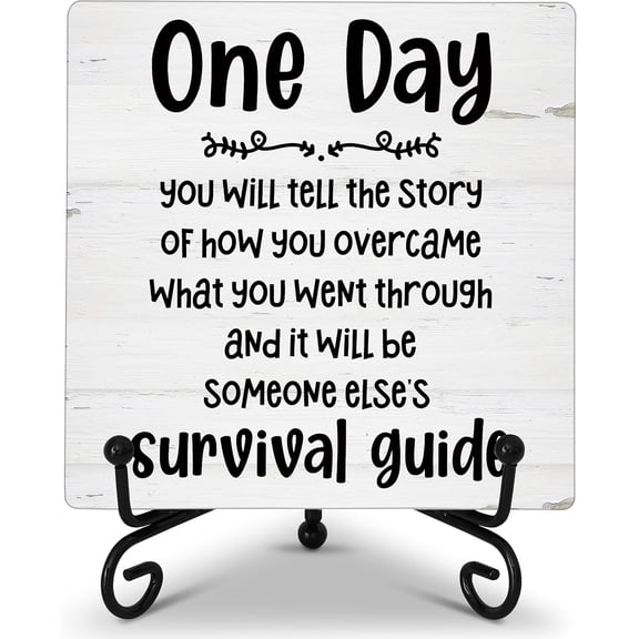 ONDTOM Inspirational Gifts for Women Men Friends, Positive Quote Wooden Plaque with Stand, One Day You will Tell the Story Encouragement Gifts for Home Office Desk Decor - B64