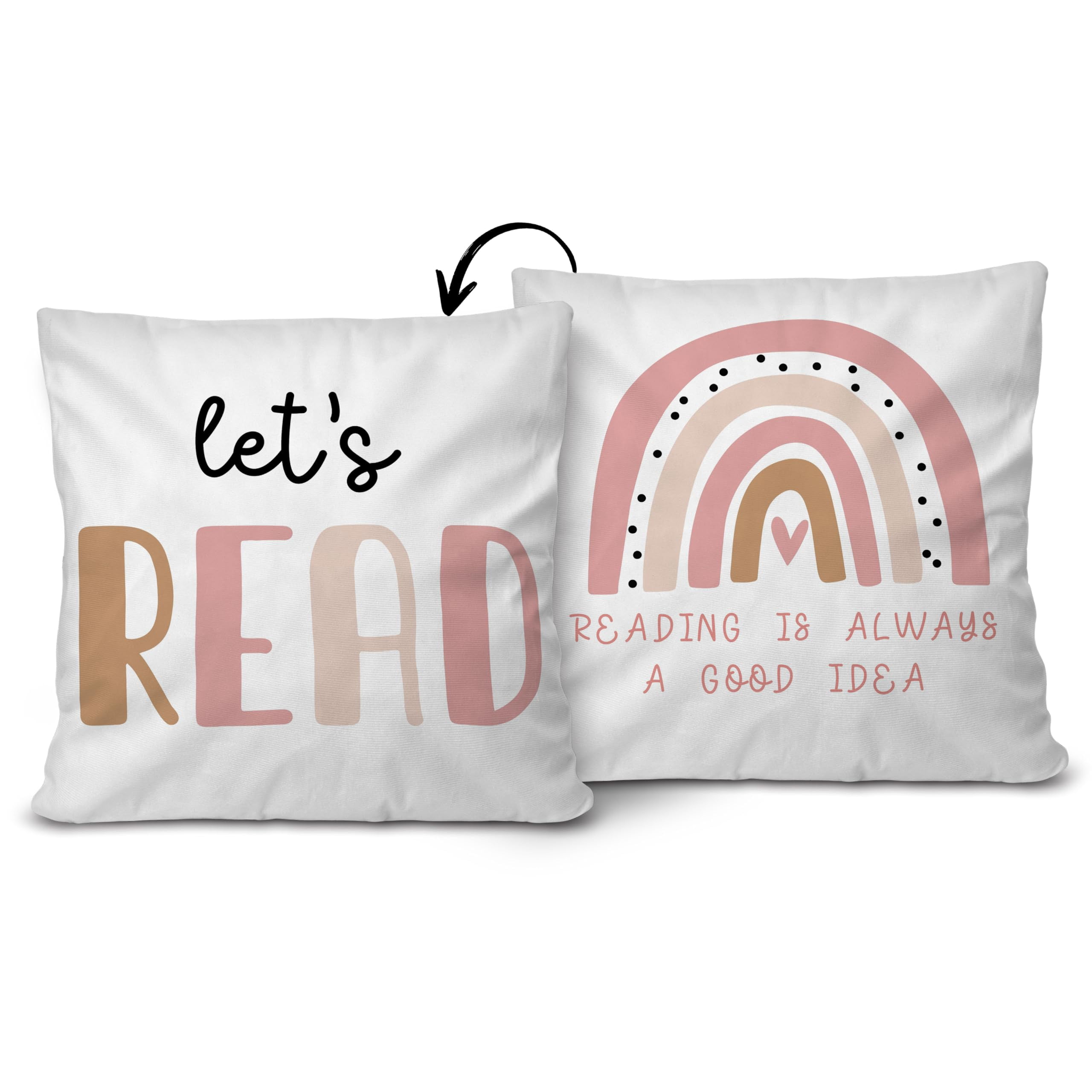 Book Reading Throw Pillow Cover 18x18 – Pink, Cotton, For Reading Nook, Classroom Decor, Kids Corner – No Insert Included