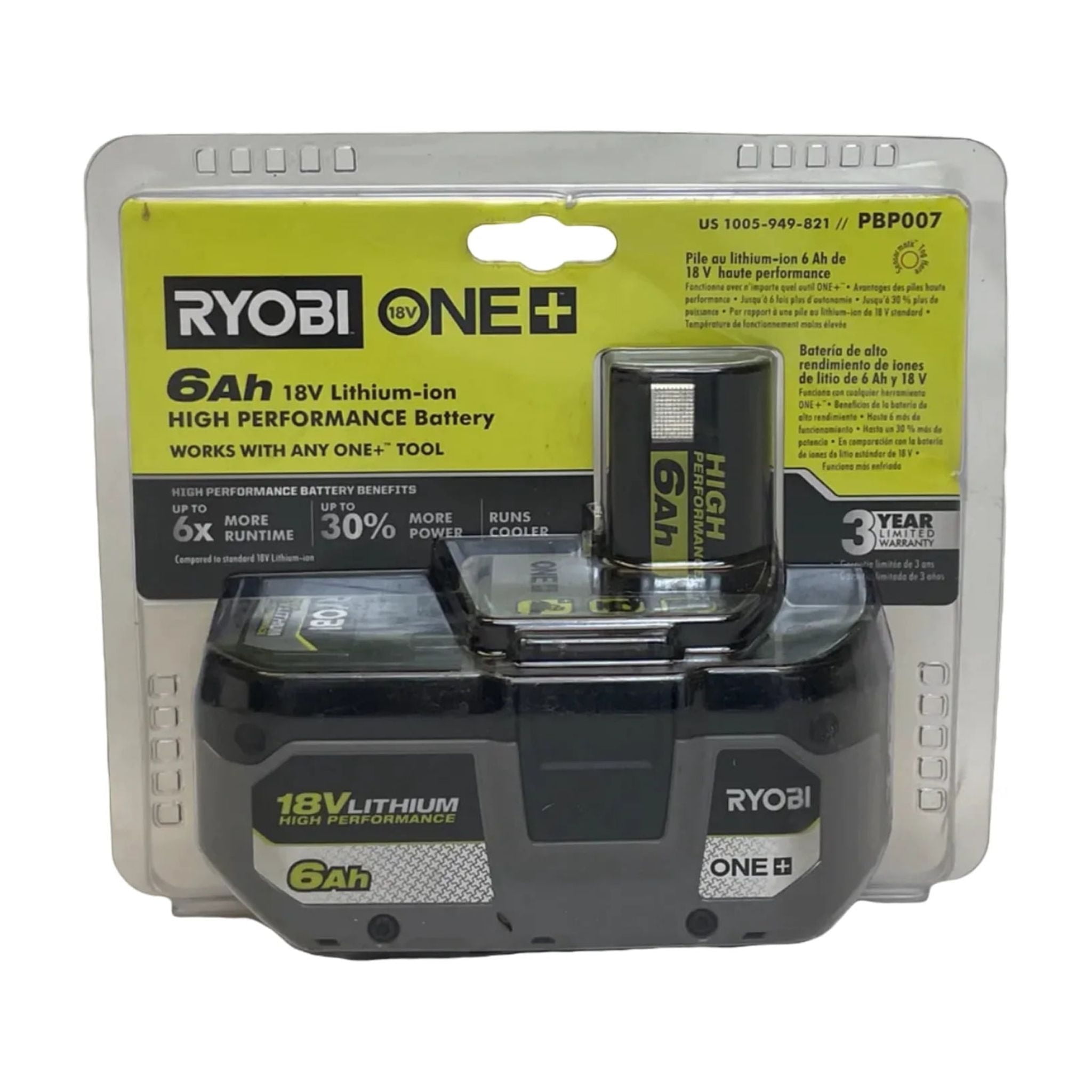 RYOBI ONE 18V 6.0 Ah Lithium Ion High Performance Battery 6X More Runtime 30 More Power Walmart