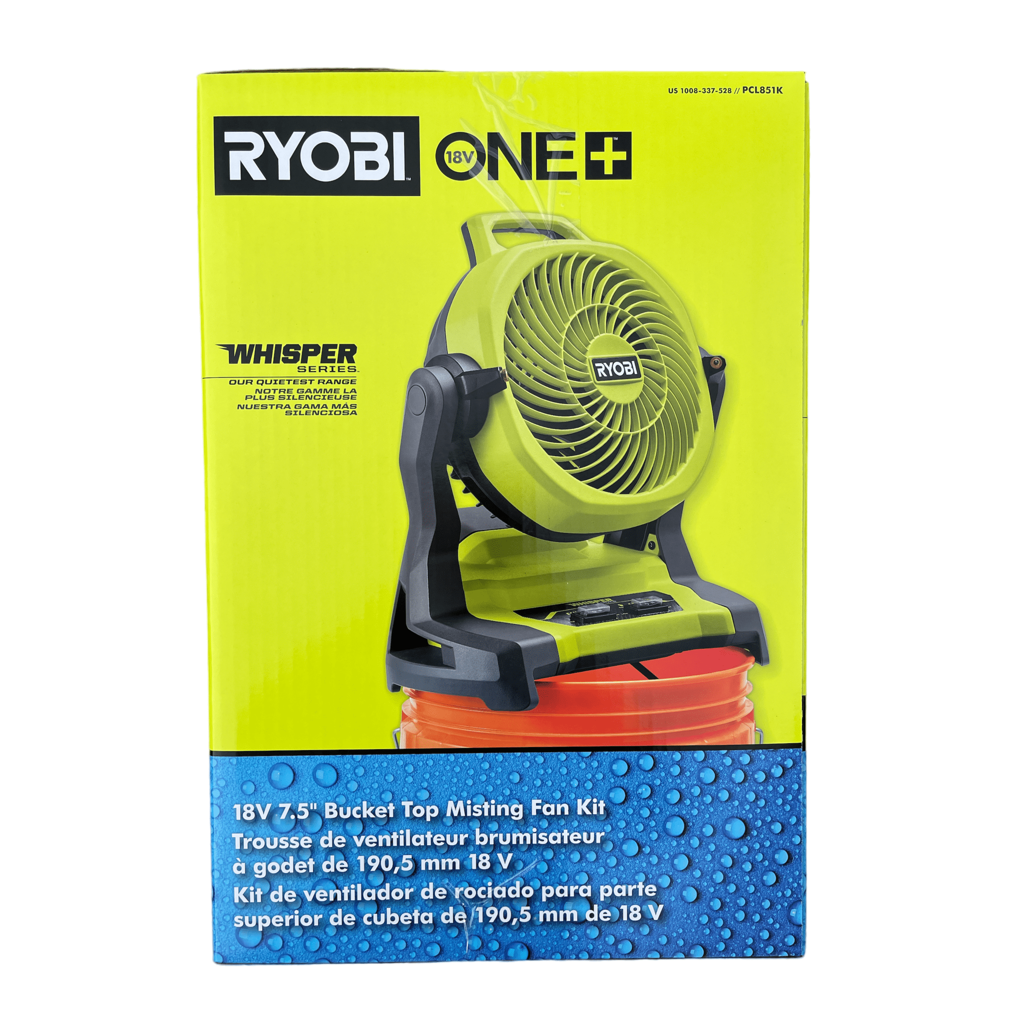 ONE 18V Cordless 7 1 2 In Bucket Top Misting Fan Kit With 1 5 Ah 