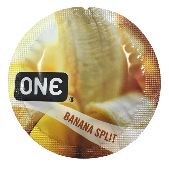 ONE Banana Split + Brass Lunamax Pocket Case, Premium Flavored Lubricated Latex Condoms 24 Count