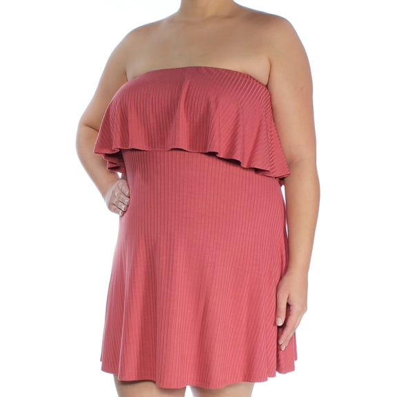 ONE CLOTHING $39 Womens New 1379 Pink Ruffled Fit + Flare Dress XL B+B